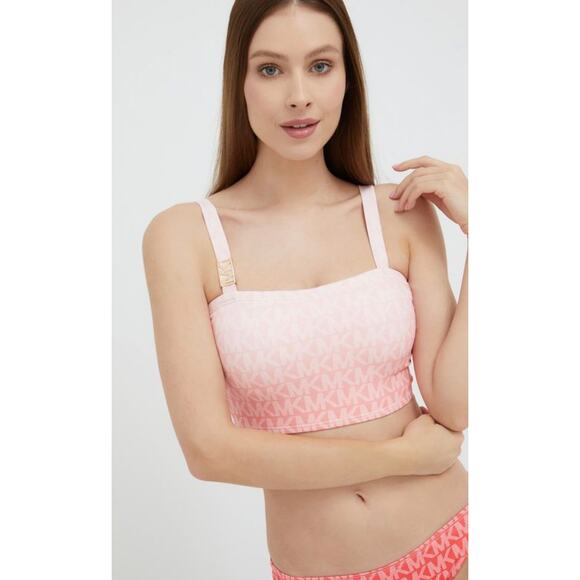 Michael Kors Sangria Pink Square Neck Logo Cropped Bikini Top S NWT - Picture 3 of 5